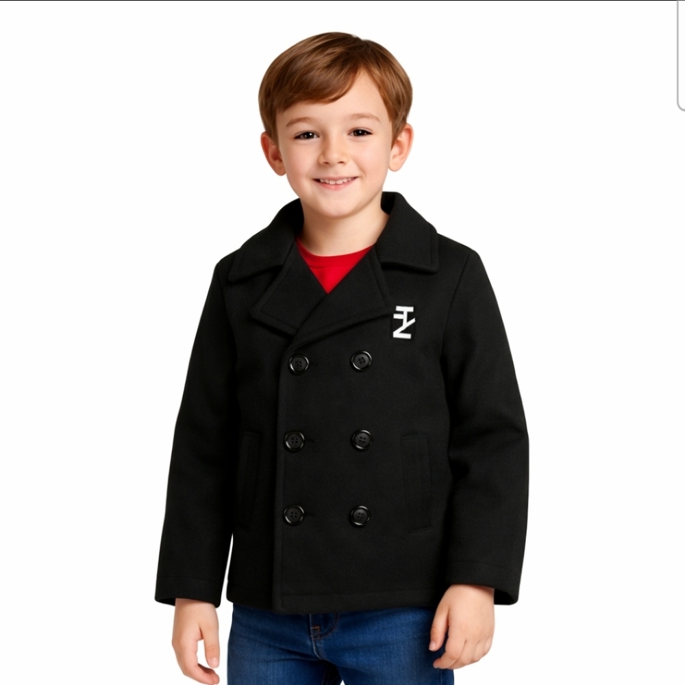 NWT Izod Black Boys Double Breasted Pea Coat Sz 8